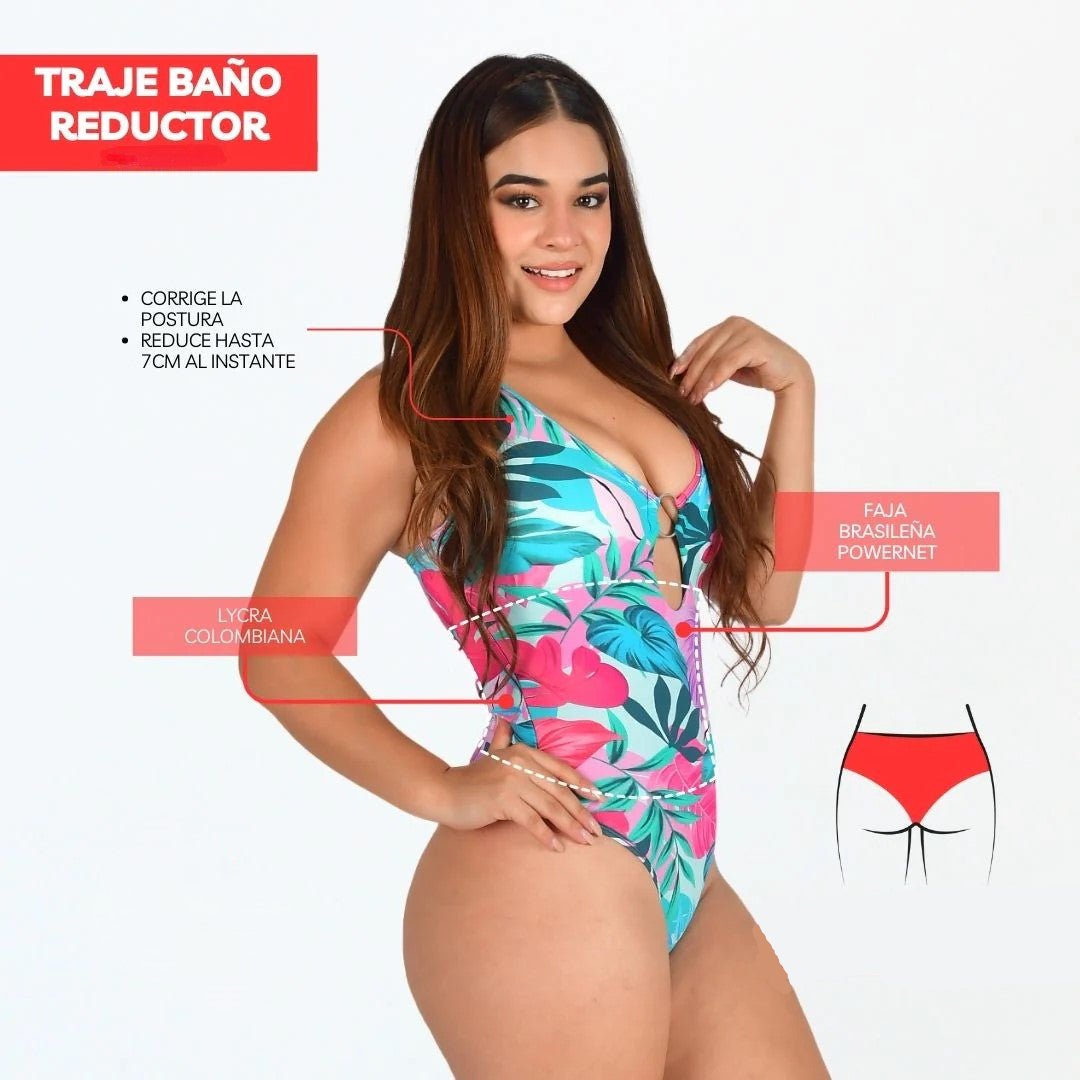 TRAJE DE BAÑO CON FAJA ALTA COMPRESION ~ CIELO