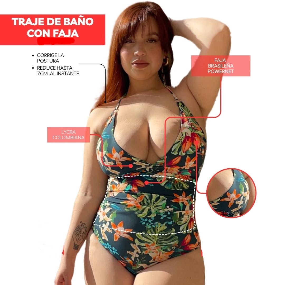 TRAJE DE BAÑO CON FAJA ALTA COMPRESIÓN ~ TIERRA